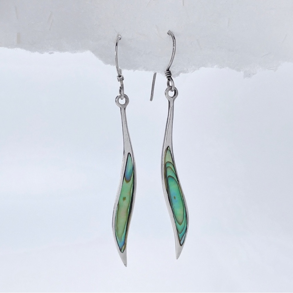 Silver Abalone Paua Shell Wave Drop Earrings Sterling 925